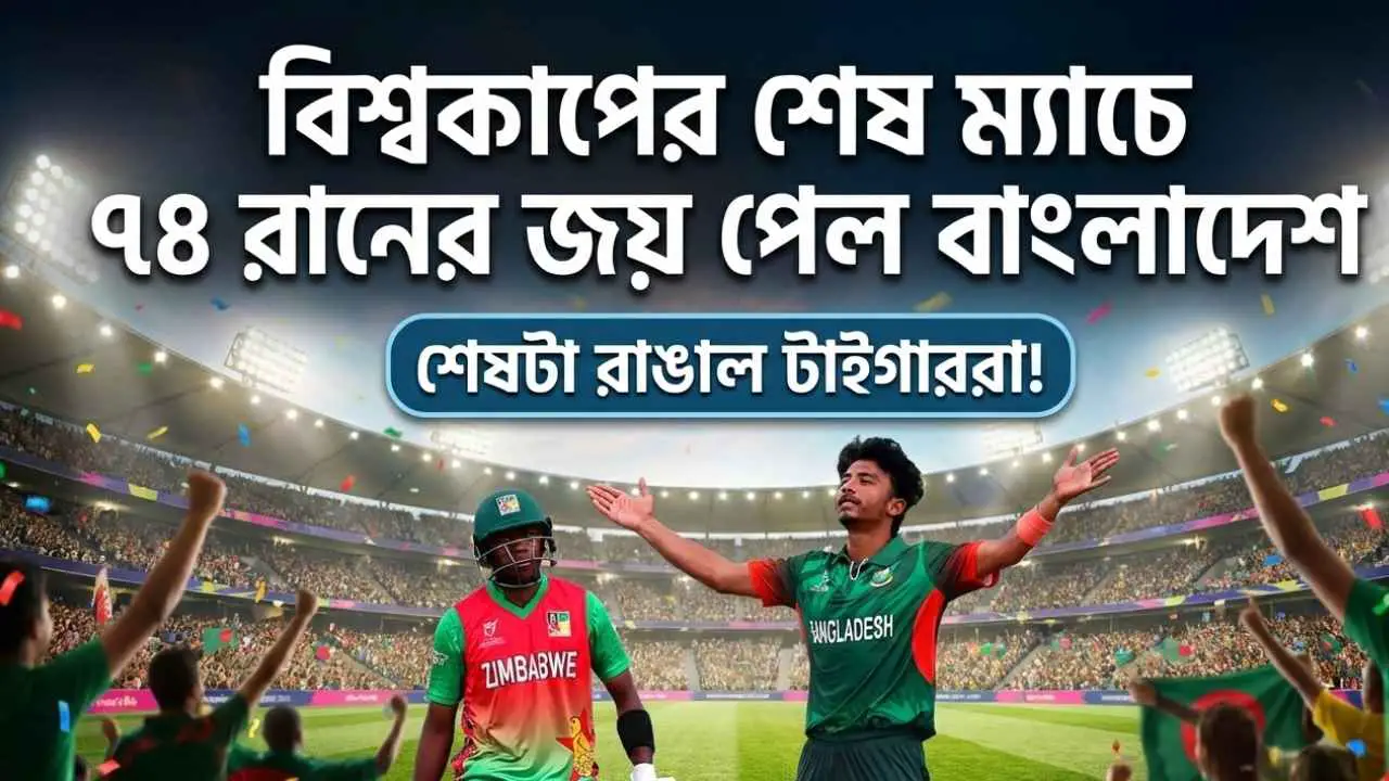 বিশ্বকাপের শেষ ম্যাচে ৭৪ রানের জয় পেল বাংলাদেশ